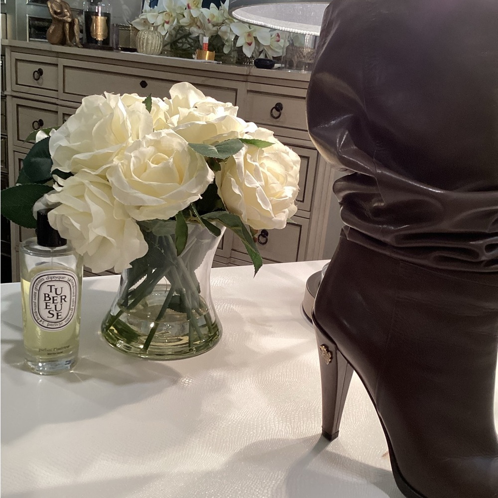 Gucci Drapple High Heeled Boots dark olive / brown Lambskin leather Size 8.5 - Picture 5 of 11